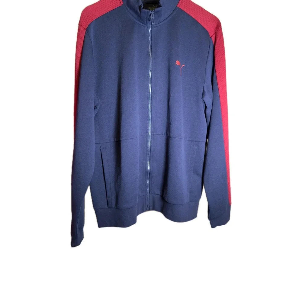 Puma Long Sleeve Track Jacket Navy Men's Size Large Full Zip Solid Pocket Top - Picture 2 of 12